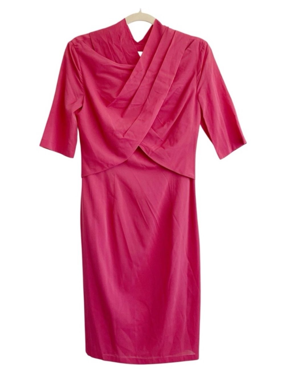 Iris and Ink pink silk dress cross over shift Barbie Valentine's Day office work